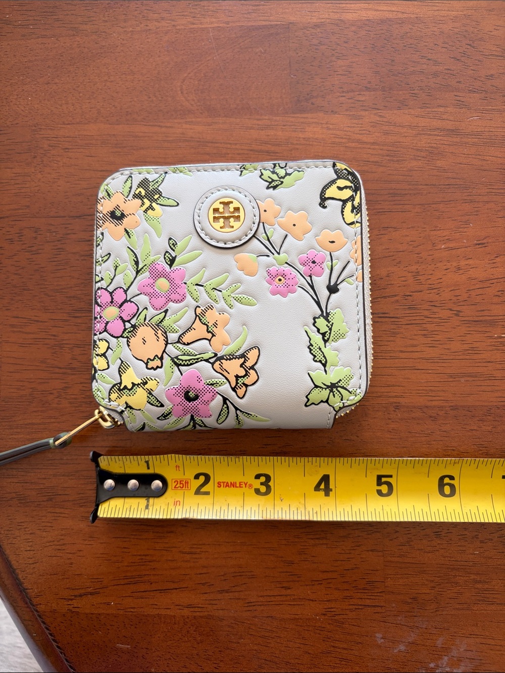 Tory Burch Floral Zip Wallet - White with Pink, Yellow & Green Accents